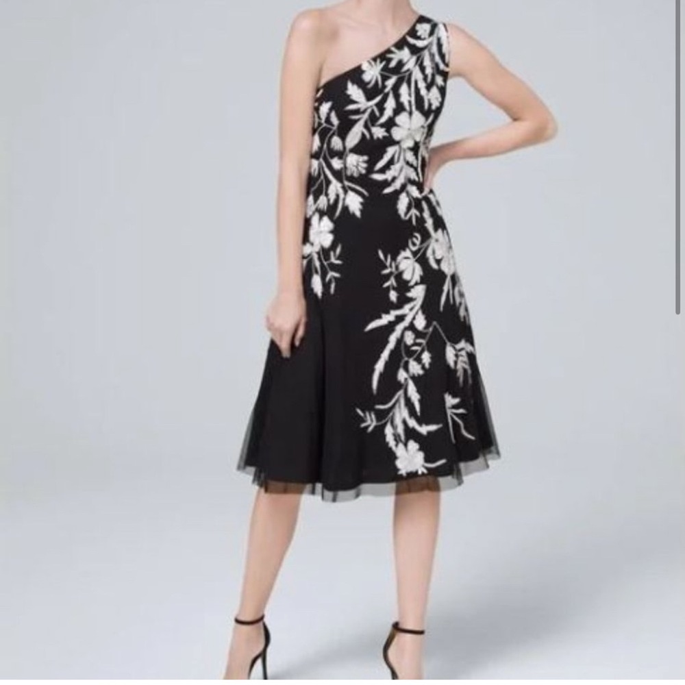 Adrianna Papell Black and White One-Shoulder Cocktail Dress